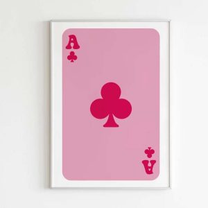 Pink Clubs Card Wall Art Print Playing Cards Colorful
