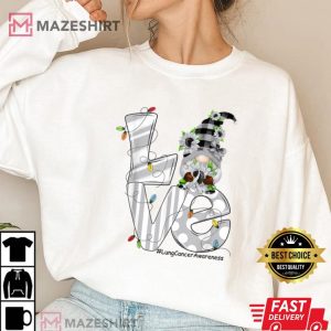 LOVE White Ribbon Lung Cancer Funny Gnome Christmas Pajama Women 2 white sweatshirt