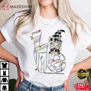 LOVE White Ribbon Lung Cancer Funny Gnome Christmas Pajama Women white