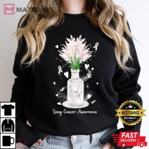 Lung Cancer 2021 Floral White Ribbon Family Support Women black sweatshirt