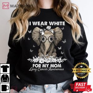 Lung Cancer Awareness Elephant White Ribbon for My Mom Women black sweatshirt