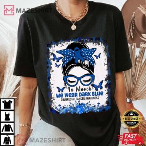 March Wear Dark Blue Colorectal Cancer Awareness Messy Bun Women black