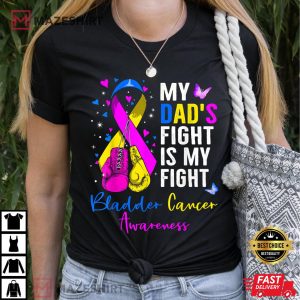 My Dads Fight Is My Fight Bladder Cancer Awareness Ribbon Women black t shirt 2