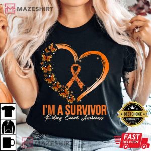 Orange Butterfly Heart Im A Survivor Kidney Cancer Awareness Women black t shirt 2 2