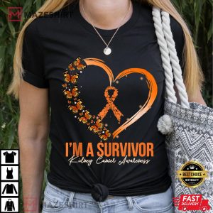 Orange Butterfly Heart Im A Survivor Kidney Cancer Awareness Women black t shirt 2