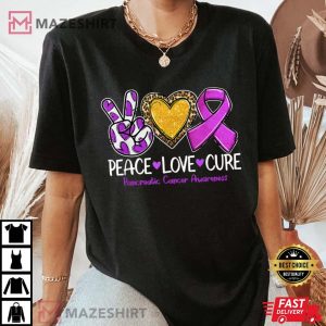 Pancreatic Cancer Awareness Peace Love Cure Purple Ribbon Women black