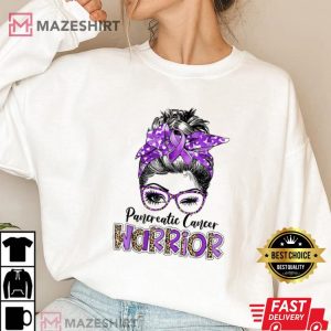 Pancreatic Cancer Warrior Shirt Leopard Ribbon Women 2 white sweatshirt