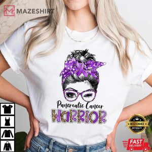 Pancreatic Cancer Warrior Shirt Leopard Ribbon Women white