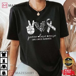 Peace Love Cure Lung Cancer Awareness Leopard Women black