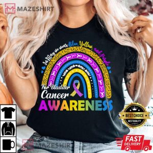Rainbow In May We Wear Blue Yellow Purple For Bladder Cancer Women black t shirt 2