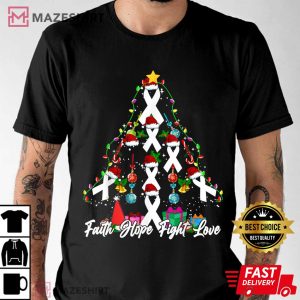 Santa White Ribbon Christmas Tree Lung Cancer Awareness Men black t shirt 2
