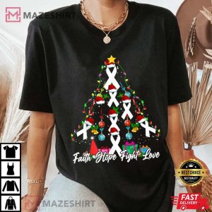 Santa White Ribbon Christmas Tree Lung Cancer Awareness Women black