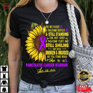 She is A Pancreatic Cancer Warrior SHE IS ME Women black t shirt 2