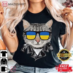 Cat Ukraine Flag Sunglasses Cool Ukrainian Cat Premium Women black t shirt 2 3