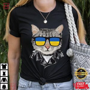 Cat Ukraine Flag Sunglasses Cool Ukrainian Cat Premium Women black t shirt 2