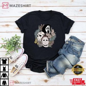 Halloween Horror Movie Shirt Horror Movie Floral Men black t shirt