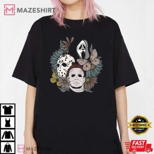 Halloween Horror Movie Shirt Horror Movie Floral Women black
