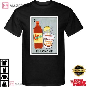 El Lonche The Lunch Hot Sauce Valentina Sopa Soup Loteria Mexican Bingo Style Graphic Tee T Shirt