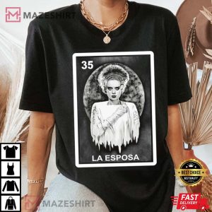 La Esposa Bride of Frankenstin Loteria Mexican Bingo Style Graphic T shirt