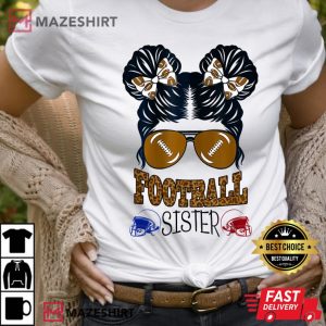 Football Sister Vintage Leopard Messy Bun Funny Football T-Shirt
