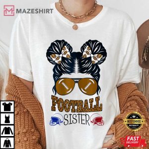Football Sister Vintage Leopard Messy Bun Funny Football T-Shirt