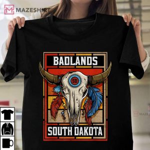 Badlands South Dakota Native American Bison Skull T Shirt 1