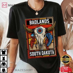 Badlands South Dakota Native American Bison Skull T Shirt 4