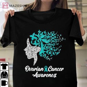 Ovarian Cancer Awareness Butterfly Teal Ribbon Women T Shirt 1