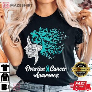Ovarian Cancer Awareness Butterfly Teal Ribbon Women T Shirt 3