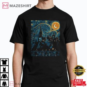 Harry Potter Inspired Starry Night Magic Wizard Castle Boat T Shir 1