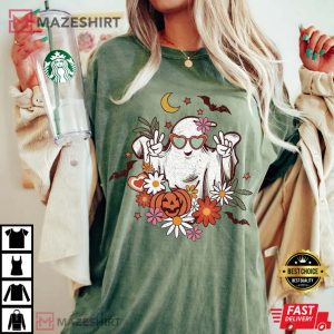 Floral Ghost Halloween Comfort Colors Shirt 2