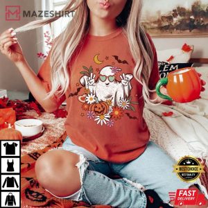 Floral Ghost Halloween Comfort Colors Shirt 4