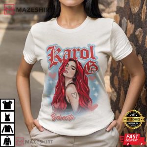 Karol G Bebecita Air Brush 90s Style Red Hair Vintage Look T Shirt 2