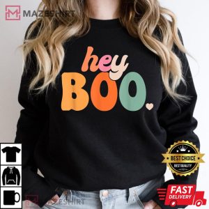 Groovy Ghost Halloween Pumpkin Face Hey Boo Trendy Halloween T Shirt 1