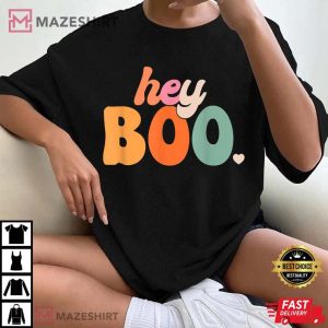 Groovy Ghost Halloween Pumpkin Face Hey Boo Trendy Halloween T Shirt 4