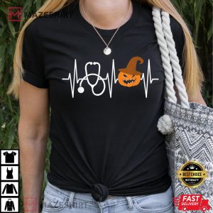Halloween Nurse Heartbeat Pumpkin Stethoscope Nursing T Shirt 1