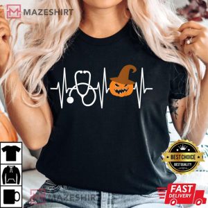 Halloween Nurse Heartbeat Pumpkin Stethoscope Nursing T Shirt 2