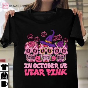 In October We Wear Pink Sugar Skull Breast Cancer Awareness T Shirt 1