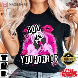 Horror Ghost Halloween Lip Boo Pink T Shirt 1