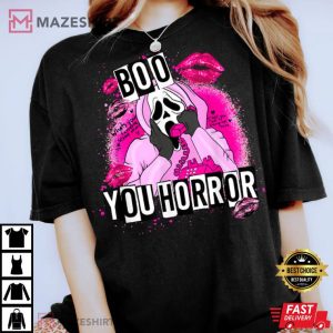 Horror Ghost Halloween Lip Boo Pink T Shirt 2