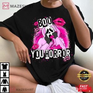 Horror Ghost Halloween Lip Boo Pink T Shirt 3