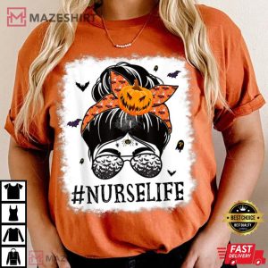 Nurse Messy Bun Spooky Pumpkin Halloween 1