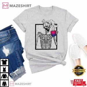 Skeleton Drinking Coffee Bisexual Flag 1