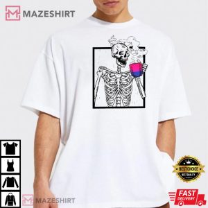 Skeleton Drinking Coffee Bisexual Flag 4
