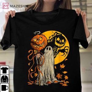 Cute Halloween Pumpkin Ghost Autumn Leaves Graphic Art 1