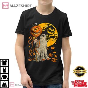 Cute Halloween Pumpkin Ghost Autumn Leaves Graphic Art 2