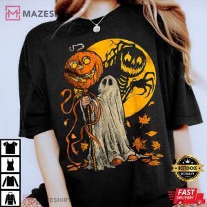 Cute Halloween Pumpkin Ghost Autumn Leaves Graphic Art 4