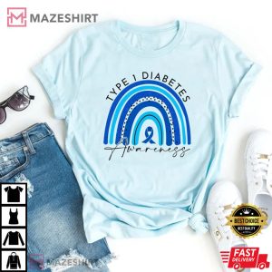 Diabetes Awareness Shirt, Blue Ribbon, Rainbow Diabetes T-Shirt