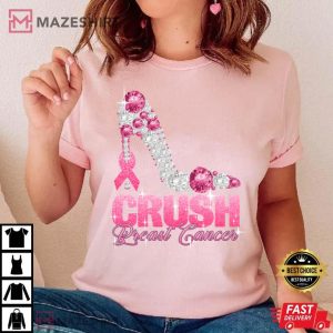 Breast Cancer Awareness Bling Ribbon T Shirt 1