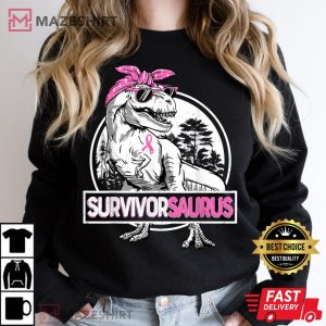 Survivor Saurus Trex Dino Breast Cancer Awareness T Shirt 1